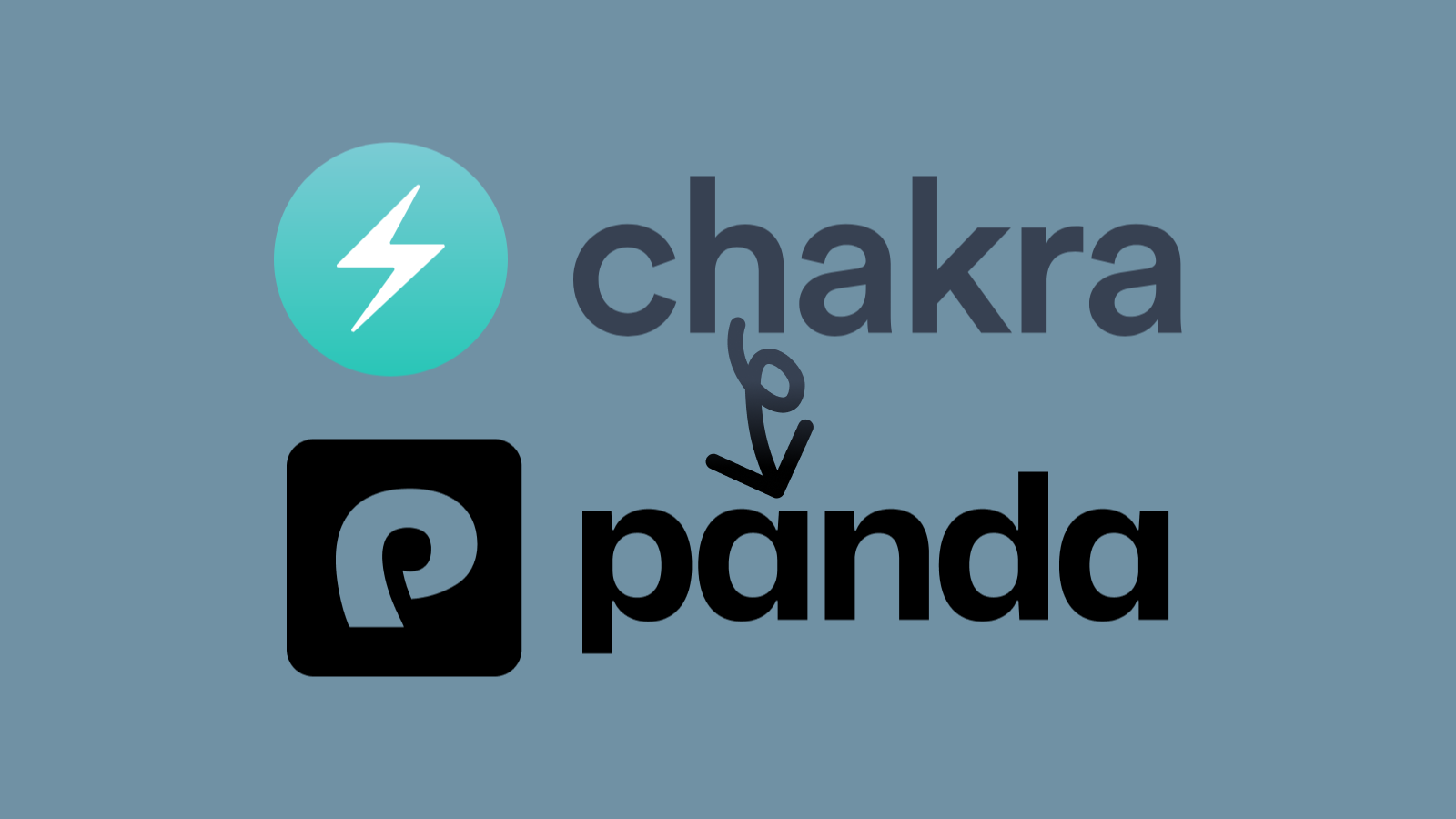The Chakra UI logo with a curly arrow pointing to the Panda CSS logo